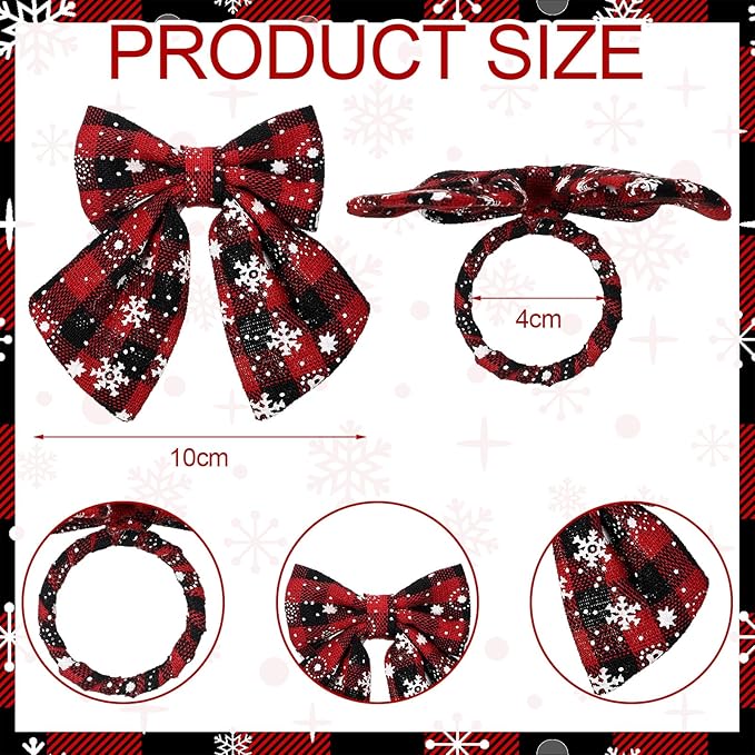 LemonRoad 12 Pcs Christmas Buffalo Plaid Snowflakes Napkin Rings Bulk Xmas Napkin Holder Rings Buckle for Holiday Birthday Party Anniversary Dinner Wedding Dining Table Decoration(Red Black Plaid)