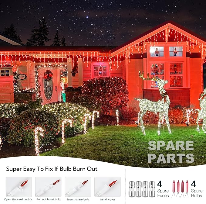 23FT 200Count Red Icicle Lights,White Wire Icicle Mini Lights Plug in with 40 Drops,Hanging Curtain Fairy String Light Connectable for Christmas Valentine's Day Halloween Party Decorations