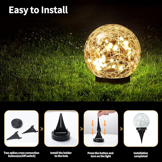 Solar Globe Lights Outdoor Waterproof-Solar Balls for Garden-Cracked Glass Ball Outdoor-Solar Orbs for Outside-Outdoor Decorations for Patio and Yard Lawn Backyard Decor