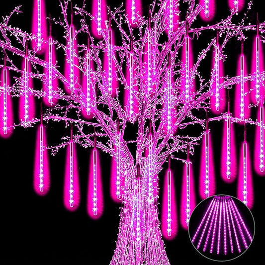 Christmas Meteor Shower Rain Lights, 10 Tube 12 Inch 240 LEDs Icicle Outdoor Raindrop for Xmas Halloween Wedding Party Tree Holiday Decoration, Pink