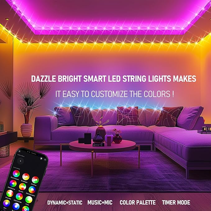 Dazzle Bright Smart Halloween String Lights, 164FT 500 LED RGB Color Changing String Lights with Remote & App Controlled, Christmas Decorations for Indoor Outdoor Holiday Xmas Tree Party Decor