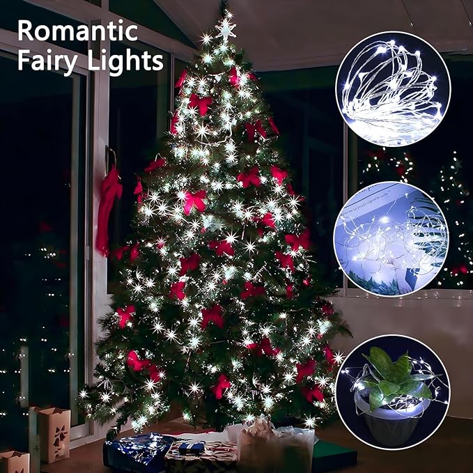 4 Pack Fairy Lights Battery Operated with Remote Control Timer, 26 FT 80 LED String Lights Outdoor Indoor, 8 Mode Twinkle Lights for Christmas Party Wedding Birthday Bedroom Décor (Cool White)