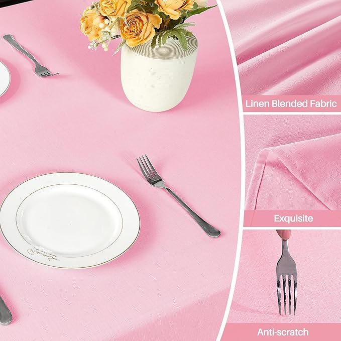 IVAPUPU Textured Linen Table Cloth for Rectangle Table - Pink Tablecloths Rectangular Waterproof Wrinkle Free Wipeable Dining Table Cover for Spring Wedding Birthday Kitchen Decor, 60 x 104 Inch