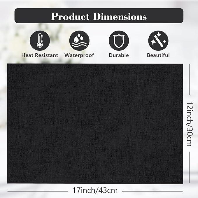 Faux Leather Placemats Set of 6,Heat Resistant Placemats for Dining Table, Easy Clean Non-Slip Place Mats, Waterproof Stain Resistant Wipeable Washable PU Table Mats, (Black)