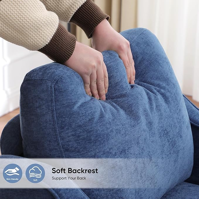 Accent Chair for Living Room, Mid Century Modern Reading Chair for Bedroom, Upholstered Armchair with Side Pockets, Comfy Single Sofa Side Chair for Office, Apartment, Small Room, Blue