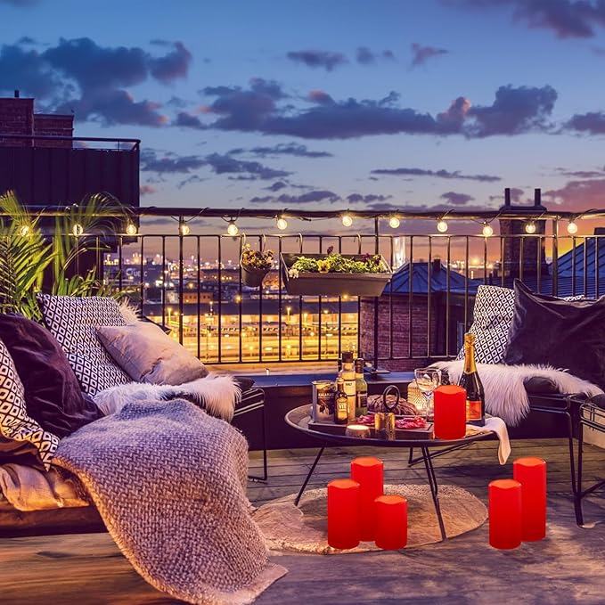 NURADA Large Waterproof Flameless Candles 6" 8" 10" x 4" - Outdoor Indoor LED Pillar Flickering Candle Battery Operated with Timer Remote for Patio Porch Christmas Decor - Red Set of 3