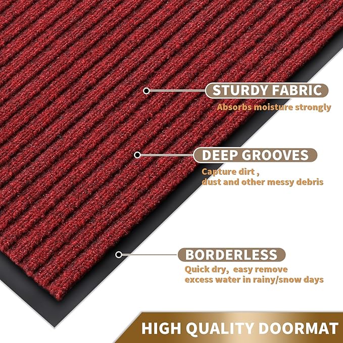 Yimobra Front Door Mat Outdoor Indoor Entrance, 100% Waterproof All-Season All Weather Doormat, Welcome Matt Outside Entry, Non Slip, Low Profile, Heavy Duty Patio Porch Floor Mats,47 x 24,Black Red