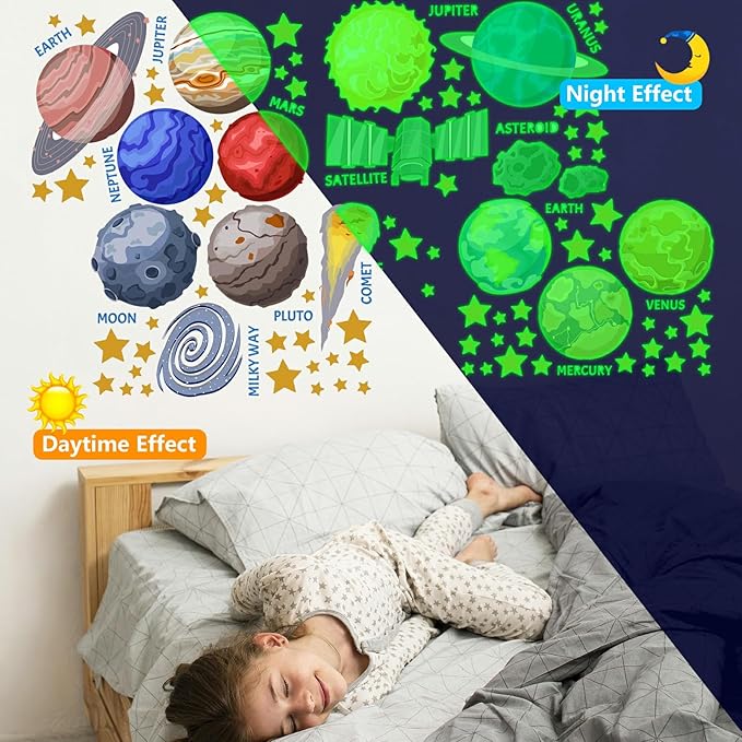 Glow in The Dark Stickers, 103 PCS Solar System Glow Stars Ceiling Stickers Galaxy Space Planets Wall Decals for Kids Boys Girls Bedroom Nursery Playroom Party Room Decor
