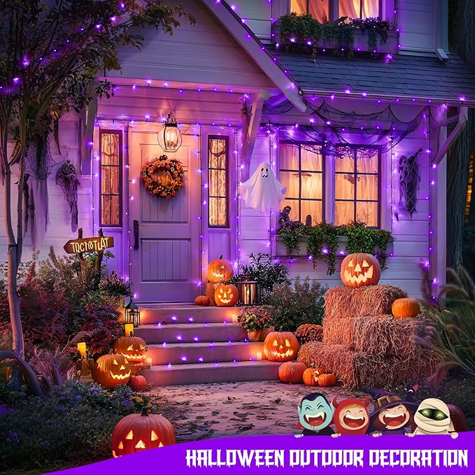 JMEXSUSS Purple Solar Lights Outdoor Waterproof, 2 Pack 100 LED Solar Halloween Lights, Purple Christmas Light for Halloween Decor Outside Tree Yard Garden