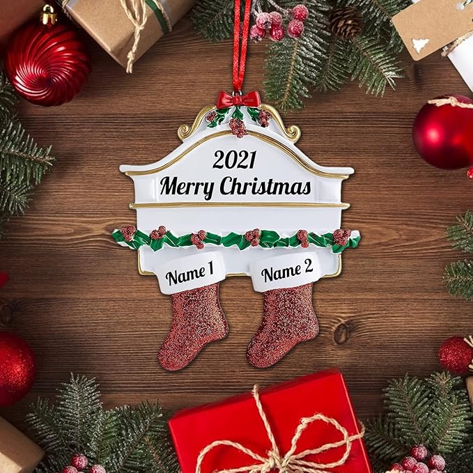 Amlion Personalized Ceramic Christmas Stocking Ornaments, Family of 2-8, Custom Names, Traditional Style, Christmas Occasion