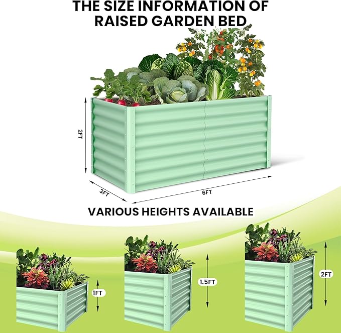Large Outdoor Planter Boxes Kit Set of 2, 6x3x2ft Galvanized Raised Bed Planter with Open-Ended Base Design, Elevated for Outdoor Plants, Durable Raised Bed for Gardening,Green