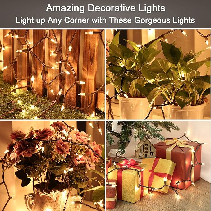 ODEETRONIC Clear Christmas Lights String, 21.63ft 100 Count Incandescent Brown Wire String Lights, UL Certified Outdoor Christmas Light, Connectable Indoor Tree Lights for Wedding Party, Warm White