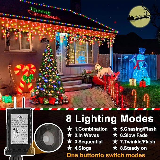 Heceltt Christmas Lights Outdoor, 2 Pack Total 98FT 960 LED Ice Lights for Outside with 180 Drops 8 Modes Timer Memory, Plug in Waterproof for Holiday Eaves Yard Roof Party Decor (Red and Warm White)