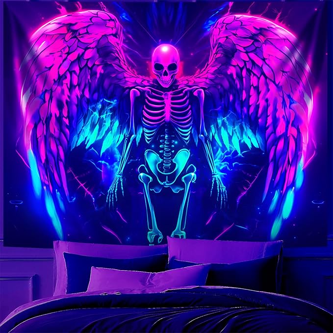 Blacklight Tapestry,WingTapestry Glow In The Dark,UV Reactive Black Light Upright Posters Wall Hanging for Bedroom Dorm Living Room Backdrop Decor (wing13, 59L" x 51W")