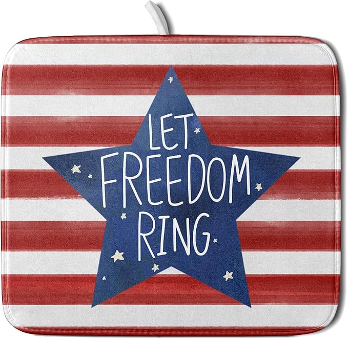 4th of July Dish Drying Mat for Kitchen Counter Patriotic Holiday Absorbent Reversible Microfiber Kitchen Countertop Protector Dishes Pad Small 16x18 inch