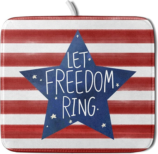 4th of July Dish Drying Mat for Kitchen Counter Patriotic Holiday Absorbent Reversible Microfiber Kitchen Countertop Protector Dishes Pad Small 16x18 inch