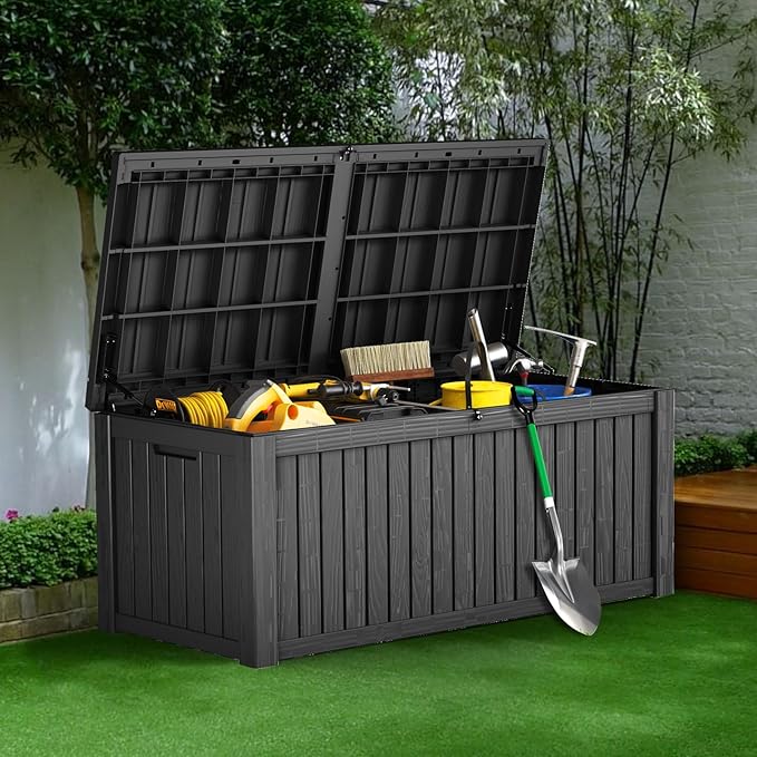 152 Gallon Deck Box Waterproof, UV Resistant Resin Outdoor Storage Box with Hydraulic Rod, Lockable Design and Enhanced Durability for Patio, Garden, and Poolside Use