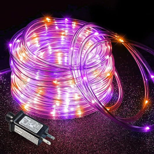 Purple Orange Halloween Lights, 66FT 200 LED Rope Lights for Outside Waterproof with 8 Modes, Connectable Tube String Lights for Indoor, Garden, Backyard, Patio, Deck, Pool, Tree Decorations