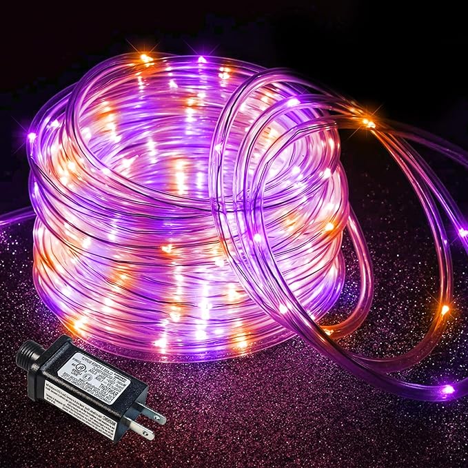 Purple Orange Halloween Lights, 66FT 200 LED Rope Lights for Outside Waterproof with 8 Modes, Connectable Tube String Lights for Indoor, Garden, Backyard, Patio, Deck, Pool, Tree Decorations