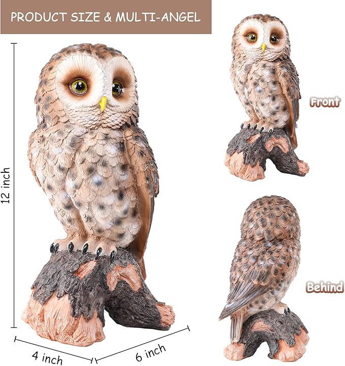WONDER GARDEN Owl Statue Decor, Outdoor Resin Owl Figurine Sculpture for Home Porch Patio Lawn Yard Decorations or Housewarming Gifts