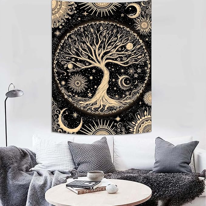 Lunerfex Tree of Life Tapestry Starry Sky Wall Tapestry, Vintage Tapestries for Bedroom Ceiling Tapestries Wall Hanging for Bedroom Living Room Decor Tree-3 44"x60"