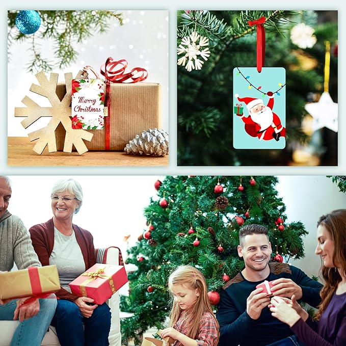 4 Pack Personalized Christmas Ornaments 2025 Wood Custom Photo Text Hanging Ornament for Christmas Tree Decorations, First Christmas Engaged/Married, New Home, Baby's First Christmas, Memorial