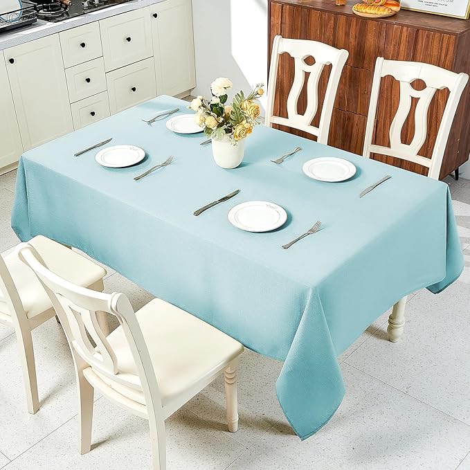 IVAPUPU Textured Linen Table Cloth for Rectangle Table - Light Blue Tablecloths Rectangular Waterproof Wrinkle Free Wipeable Dining Table Cover for Spring Wedding Birthday Kitchen Decor, 60 x 84 Inch