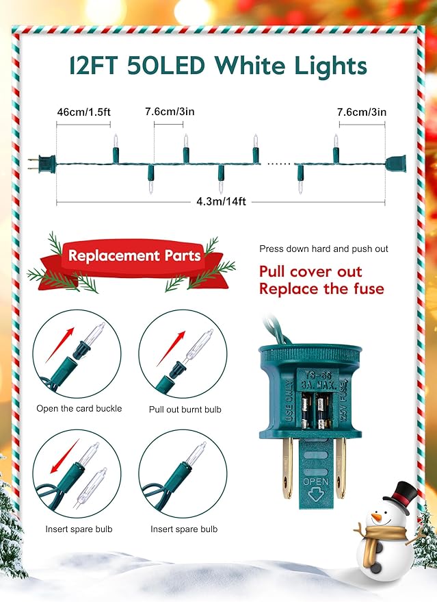 4 Pack Each 50 Count 13 Feet Clear Christmas Mini Lights, Green Wire Incandescent Bulb Mini String Lights for Indoor Holiday Xmas Tree Garland Birthday Wedding Party Festival Decoration