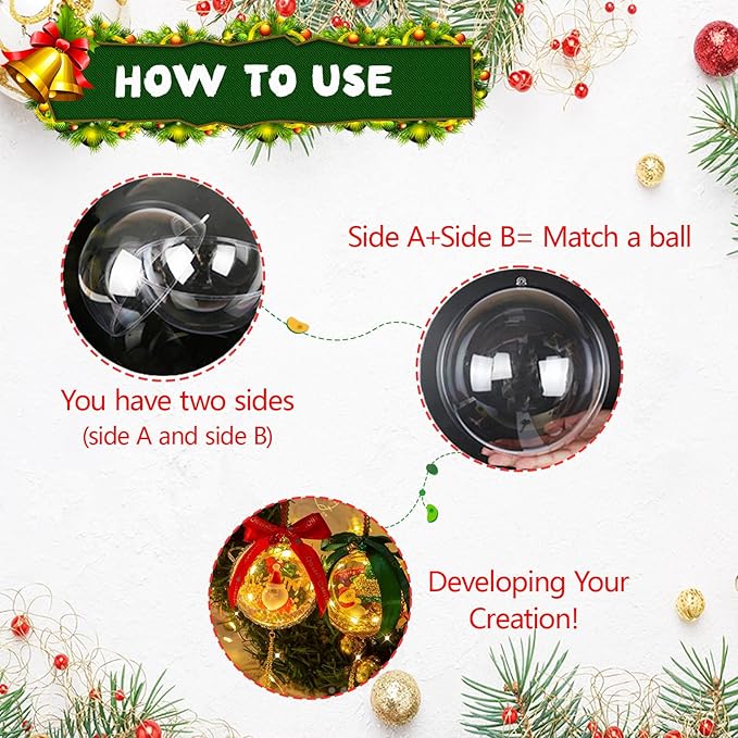 20PCS Christmas Ornaments,6CM Clear Plastic Ornaments Balls,Clear Christmas Ornament for Crafts,Acrylic Fillable Xmas Tree Ornament Balls for DIY,Wedding,Parclearty and Valentine's Day (M-6CM)