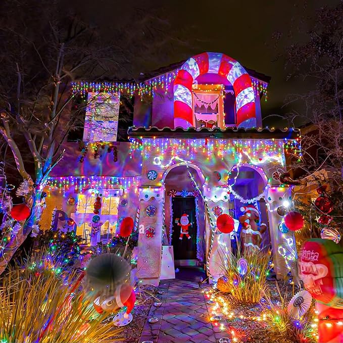 Icicle lights Outdoor - 66ft Christmas Lights with 640LED 120 Drops 8 Modes, Plug in Curtain String Lights Waterproof for Holiday Wedding Party Home Garden Bedroom Indoor Outdoor Decoration,Multicolor