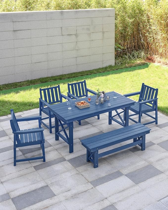 HDPE Outdoor Bench, 55" Patio Bench Outdoor Furniture, Poly Lumber Adirondack Benches, All Weather HDPE Garden Backless Benches for Park, Poolside, Deck, Porch, Navy
