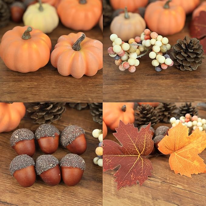 22 PCS Pumpkin Decor - Fall Decorations Plastic Pumpkins for Autumn Decorating Kit Halloween Thanksgiving Party Supplies