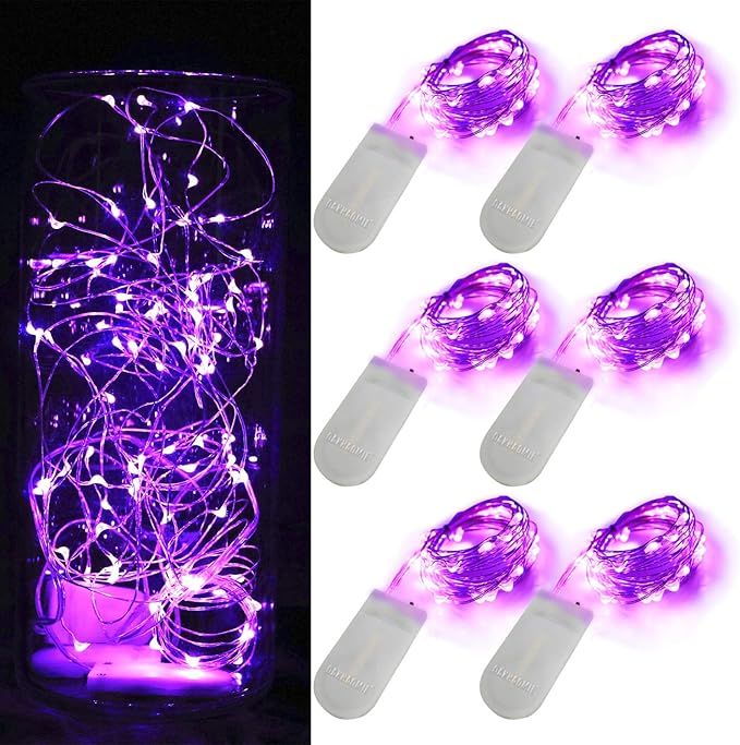 6 Pack 7Feet Starry String Lights,Fairy String Lights 20 Micro Starry Leds On Silvery Copper Wire 2pcs CR2032 Batteries Included,Works for Wedding Centerpiece,Party,Christmas Table Decor (Purple)