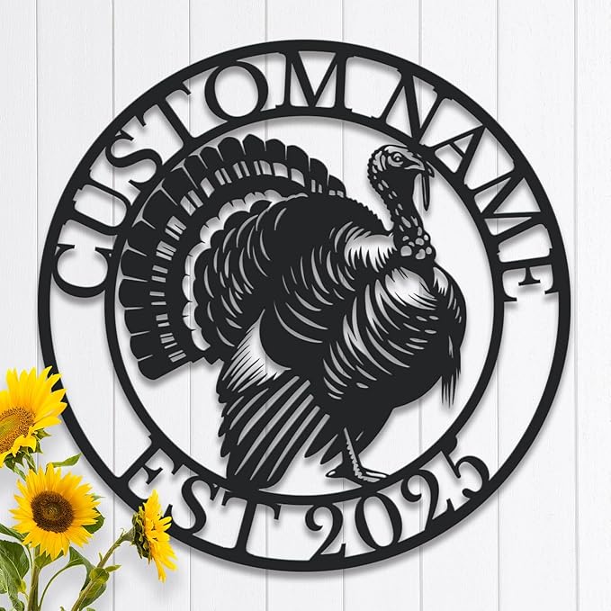 Personalized Turkey Metal Wall Art, Custom Hunting Cabin Sign, Wild Turkey Farmhouse Decor, Rustic Lodge Wall Hanging, Turkey Hunter Gift, Thanksgiving Home Decoration (Style-3)