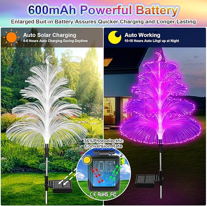 Solar Christmas Tree Lights Decorations Outdoor Waterproof 5 Layer Optical Fiber 7 Color Changing for Yard Pathway Outside Decorative Gifts Christmas, 3 Pack