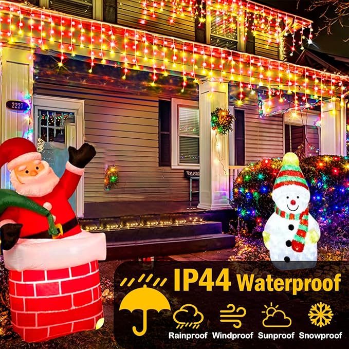 Heceltt Christmas Lights Outdoor, 2 Pack Total 98FT 960 LED Ice Lights for Outside with 180 Drops 8 Modes Timer Memory, Plug in Waterproof for Holiday Eaves Yard Roof Party Decor (Red and Warm White)