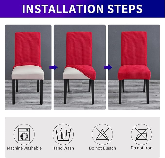 Howhic Stretch Chair Covers for Dining Room Set of 2, Removable Washable Dining Room Chair Covers, Dining Chair Slipcovers Seat Protector, Great for Home Decor and Banquet (Ruby, 6 Pack)