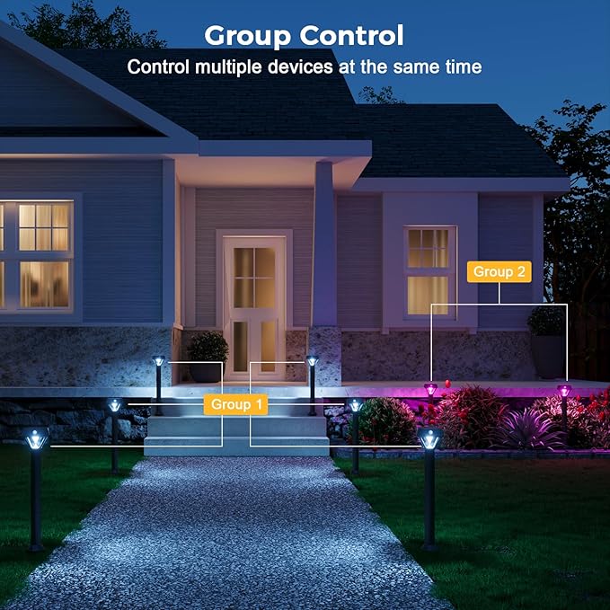 XMCOSY+ Smart Pathway Lights Solar Powered, 150LM Solar Motion Lights Outdoor Waterproof with APP Control, Works with Alexa RGBCW Color Changing Garden Light for Yard Walkway Driveway Pathway, 6 Pack