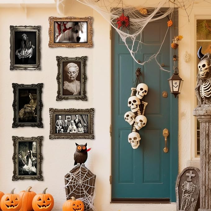 15 Halloween Gothic Mansion Haunted Horror Picture Frames, Waterproof Durable, with 80pcs Self Adhesive Dots, Photo Decorations For Haunted Home Family Castle Masquerade Party 2025 Color