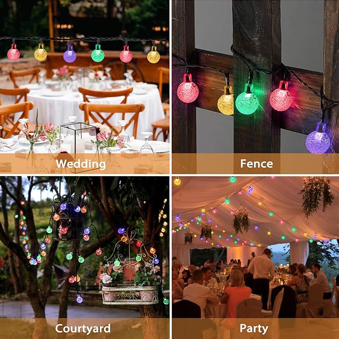 Outdoor Solar String Lights, 2x46FT 66LED 8Modes Crystal Color Solar Powered Christmas Fairy String Lights for Outside Yard Fence Easter Holiday Party Camping Porch Decor 2Pack(Multicolor)