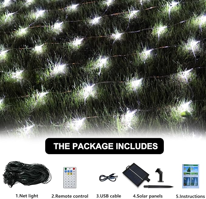 Solar Net Lights Outdoor Mesh Lights White, 200 LED Net Lights Christmas, Waterproof 19 Modes Timer Tree Wrap Lights for Fence, Garden, Yard, Bushes, Trunk, Halloween Decor-9.8ft x 6.6ft