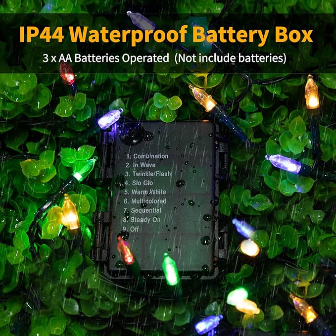 Christmas Mini String Lights Outdoor 4 Pack 17.7 Feet 50 Led 8 Modes Battery Operated Fairy Lights with Timer for Xmas Tree Indoor Holiday Party Decor, Warm White + Multicolored