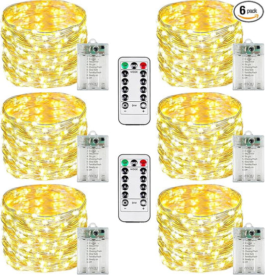 6 Pack Fairy Lights Battery Operated with Remote Control Timer, 26 FT 80 LED String Lights Outdoor Indoor, 8 Mode Twinkle Lights for Christmas Party Wedding Birthday Bedroom Decorations (Warm White)