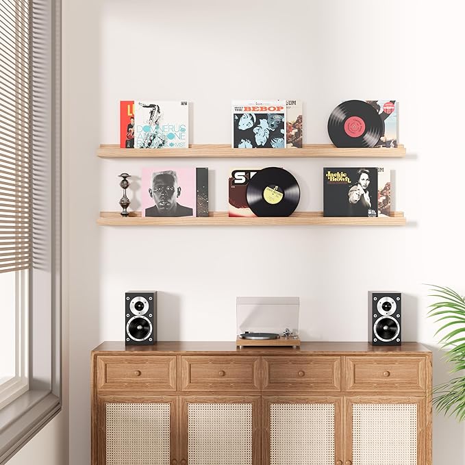 AZSKY 2pc 36in Natural Wood Floating Shelves, Country Rustic Style Wall Shelves for Kids Books, Photo Picture Ledge, Nursery Decor