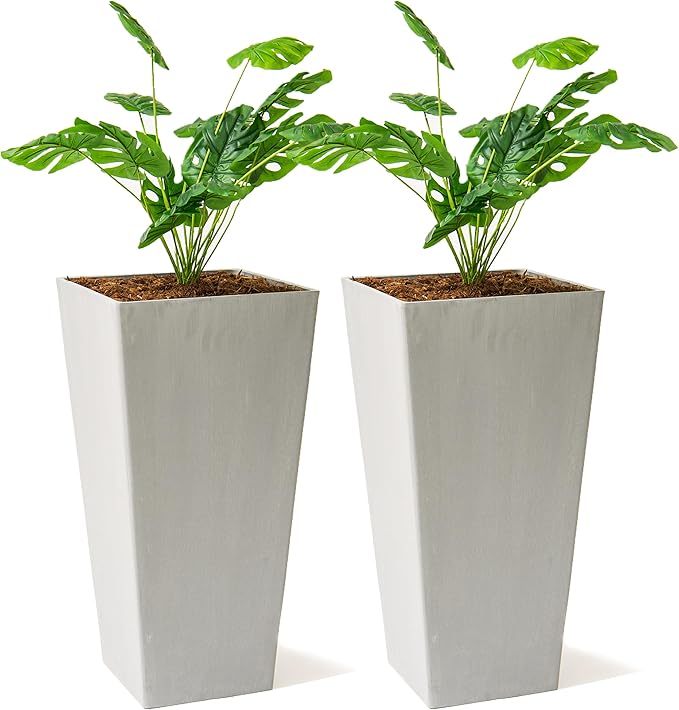 XBrand Modern 30-Inch Tall Square Planter, Tapered, Perfect for Indoor & Outdoor, Patio Decor, Set of 2, Gray