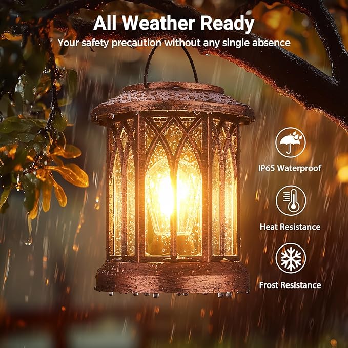 WdtPro Solar Lanterns Outdoor Hanging 2 Pack, Upgraded Bright Solar Lantern Lights Outdoor Waterproof, Solar Powered Lantern Over 12Hrs Hanging Lights for Outside Garden Yard Patio Decor (Copper)