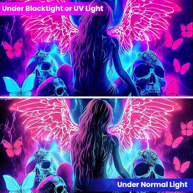 Blacklight Tapestry,WingTapestry Glow In The Dark,UV Reactive Black Light Upright Posters Wall Hanging for Bedroom Dorm Living Room Backdrop Decor (wing12, 90L" x 70W")