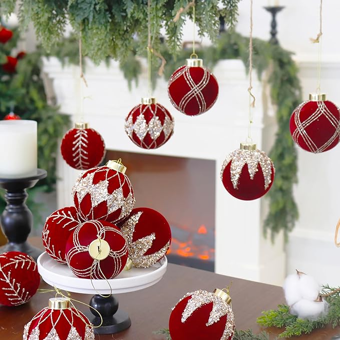 20PCS Velvet Ornaments for Christmas Tree, 2.36INCH Glitter Flocked Christmas Ornaments Decorations Balls Set Decor