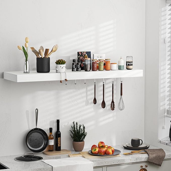 Floating Shelves - 10.3 Inch Deep Wall Shelf for Decor & Storage - Wall Mounted Display Shelving with Invisible Heavy-Duty Metal Bracket - 36" W x 10.3" D x 1.8" H - Set of 1 - Rustic White