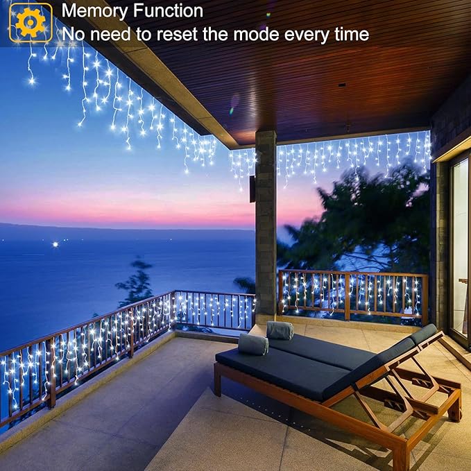 White Christmas Lights Outdoor - 33ft 400 LED Icicle Lights for Outside House, Twinkle Outside Lights Plug in 8 Modes Timer Waterproof for Patio Window Holiday Wedding Party Pathway Indoor Decorations